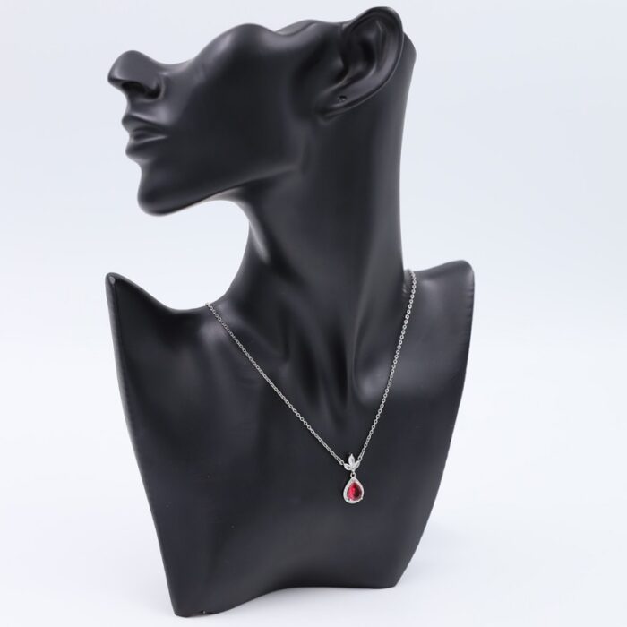 1033754695_67dc7c4546b94 سلسال فضي بتصميم دمعة زركون أحمر - الصورة 1