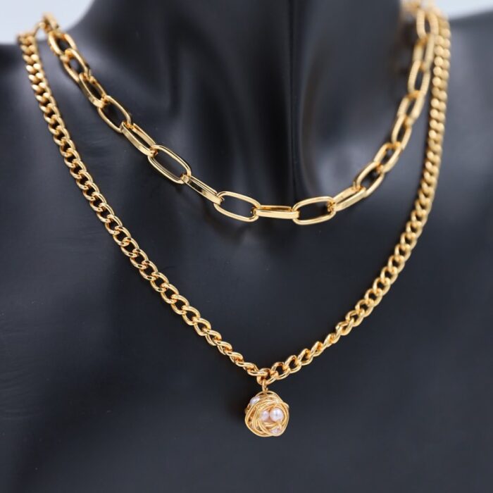 ⁦سلسال ذهبي طبقتين بتصميم كرة مع لولو⁩ - الصورة ⁦2⁩