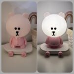 مصباح ديكور لغرف ومكتبة الأطفال LED على شكل دب لون زهري