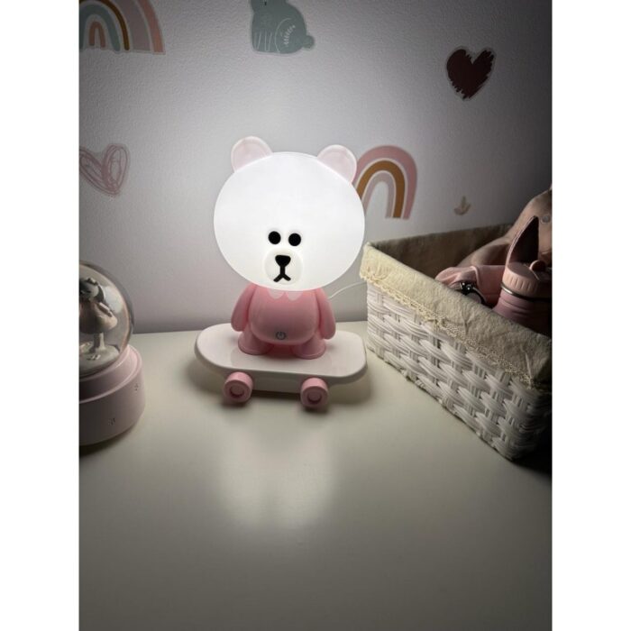 ⁦مصباح ديكور لغرف ومكتبة الأطفال LED على شكل دب لون زهري⁩ - الصورة ⁦3⁩