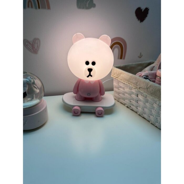 ⁦مصباح ديكور لغرف ومكتبة الأطفال LED على شكل دب لون زهري⁩ - الصورة ⁦4⁩