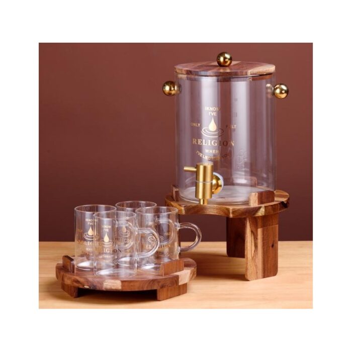 ⁦83*41*48.5 وعاء زجاجي مع حنفيه وقاعده خشب بالاضافه ل 4 كاسات⁩ - الصورة ⁦4⁩
