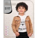 طقم للأطفال شتوي 3 قطع لون عسلي(جاكيت ، بلوزة ، بنطال كتان)