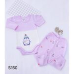 طقم بيبي قطعتين رسمة بطريق لون زهري