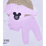 طقم بيبي قطعتين رسمة ميكي لون زهري