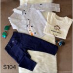 طقم للأطفال 3 قطع كاروهات لون أزرق ( قميص ، بلوزة ، بنطال جينز )