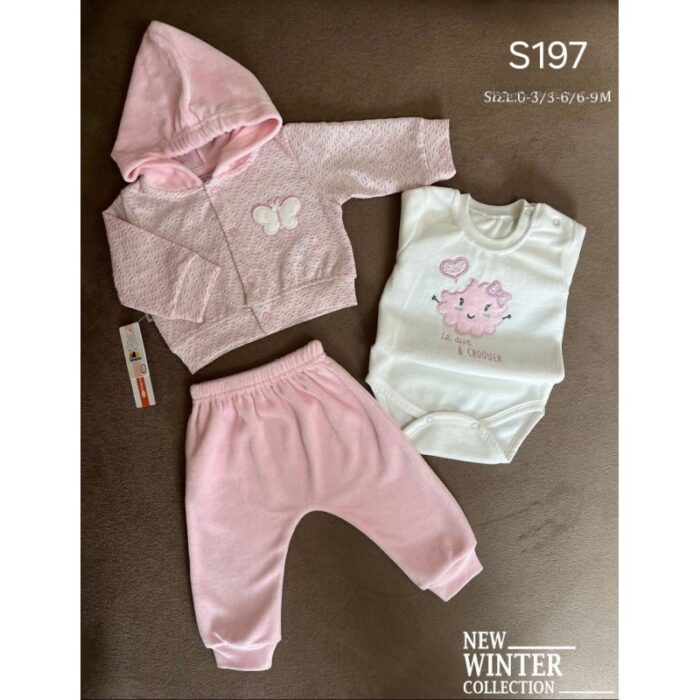 1033754981_67dc7eb2e7a54 طقم بيبي بناتي 3 قطع لون زهري - الصورة 1