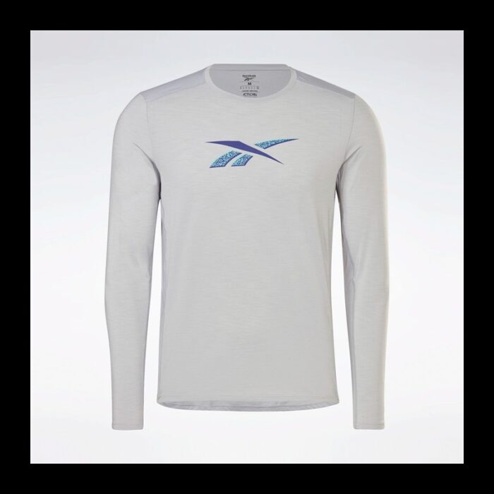 ⁦Reebok Men Activchill Long-Sleeve Top Athlete Sweatshirt- Grey⁩ - الصورة ⁦6⁩