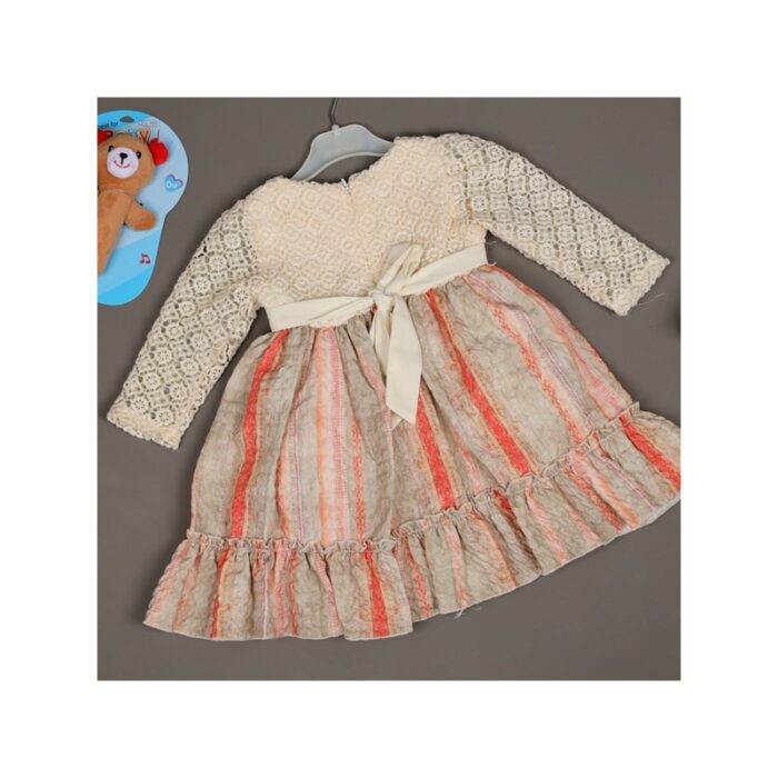 ⁦فستان بناتي بأكمام طويلة للأطفال لون أوف وايت وبيج⁩ - الصورة ⁦5⁩