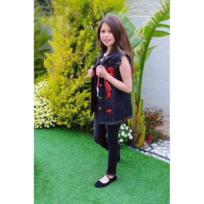 ⁦طقم 3 قطع (فيست وبنطلون وتيشيرت حفر) بناتي لون أسود⁩ - الصورة ⁦2⁩