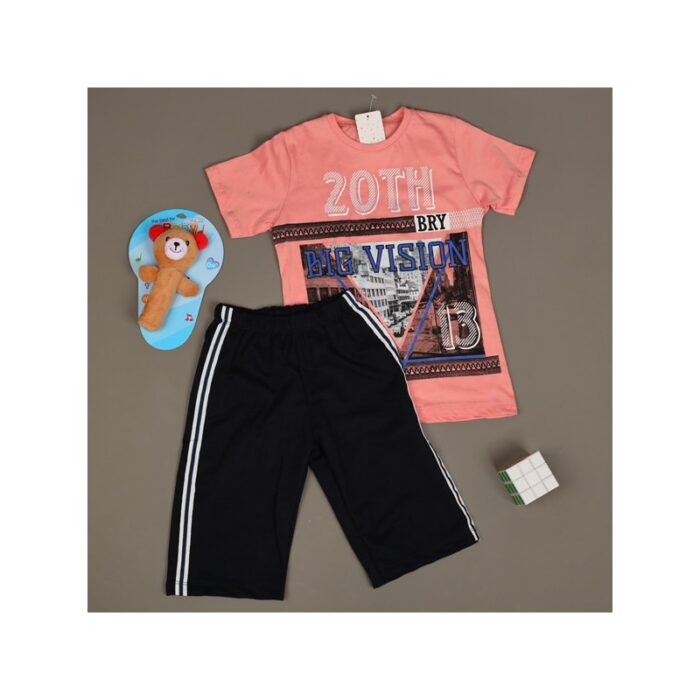 ⁦بجامة صيفية (قطعتين) بناتي لون زهري وأسود⁩ - الصورة ⁦3⁩