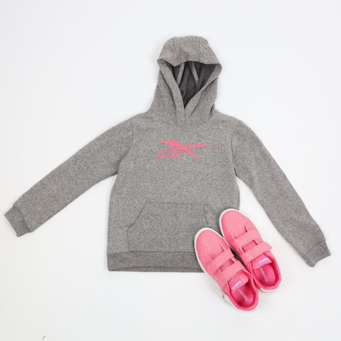 1033755247_67dc80b51e0fe Reebok Girls' Big Logo Hoodi- Grey- هودي ريبوك للأطفال لون رمادي - الصورة 1