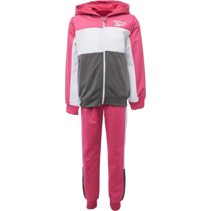 ⁦Reebok Kids' Logo Hoodie And Leggings 2Pc Set Tracksuit- طقم رياضي ريبوك تود انتل قطعتين للأطفال لون زهري وأبيض ورمادي⁩ - الصورة ⁦2⁩