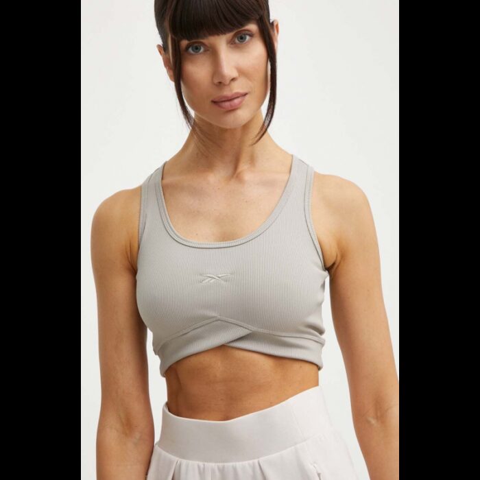 ⁦Reebok Womens' Studio Rib Crop Ash Bra⁩ - الصورة ⁦4⁩