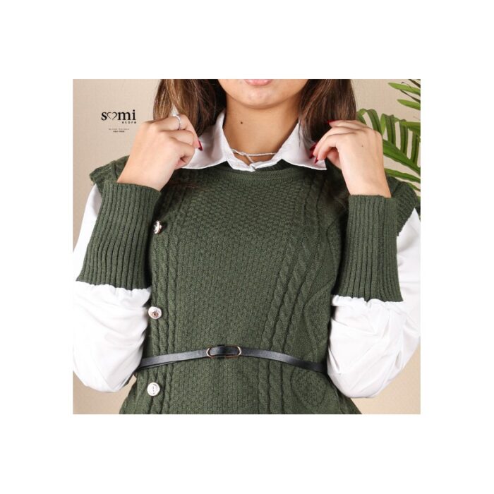 فيست صوف مع قميص وقشاط للنساء لون أخضر من Sami Boutique
