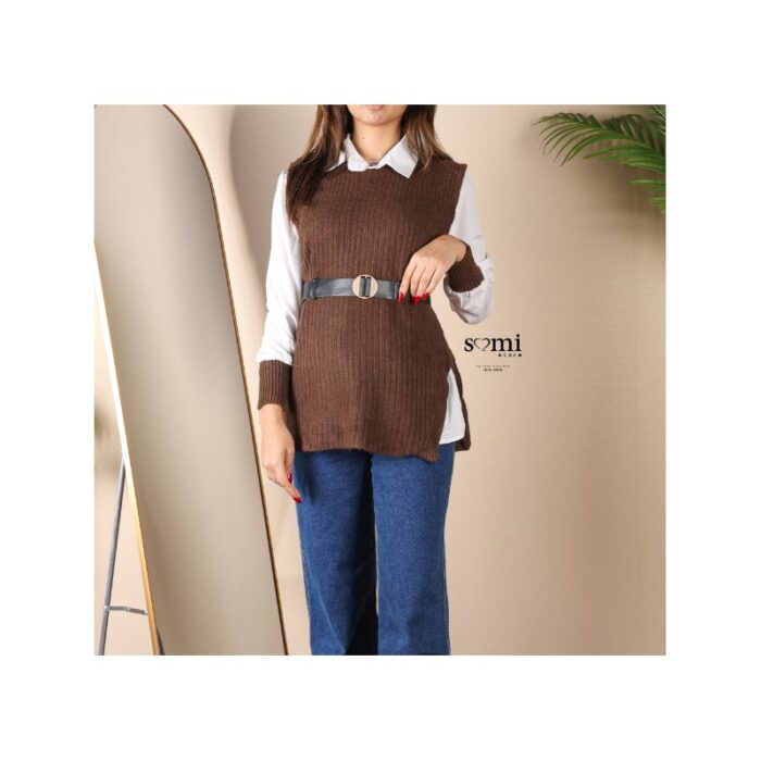 ⁦فيست صوف مع قميص للنساء لون بني من Sami Boutique⁩ - الصورة ⁦2⁩