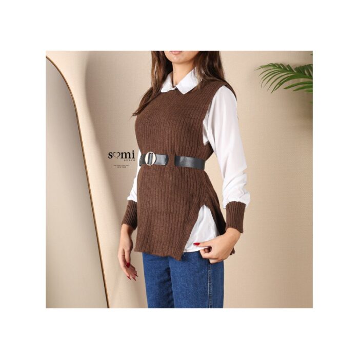 ⁦فيست صوف مع قميص للنساء لون بني من Sami Boutique⁩ - الصورة ⁦3⁩