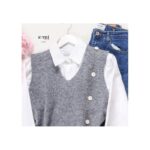 فيست صوف لون سكني مع قميص أبيض للنساء من Sami Boutique