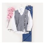 ⁦فيست صوف لون سكني مع قميص أبيض للنساء من Sami Boutique⁩ - الصورة ⁦3⁩