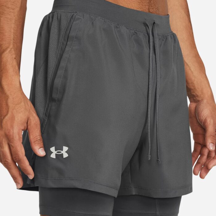 ⁦Under Armour Men's Under Armour Launch 5 Inch 2-In-1 Shorts - Gray⁩ - الصورة ⁦1⁩