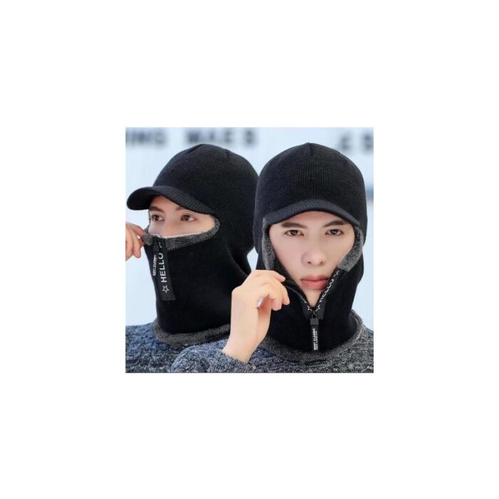 ⁦طقية طنطور صوف مع لفحة للتدفئة في فصل الشتاء - ذات جودة ممتازة وصوف ناعم ودافئ -  لون أسود - حصرياً في مارت⁩ - الصورة ⁦3⁩