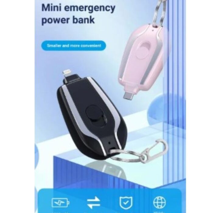 ⁦باور بانك  مدخل ايفون  على شكل ميدالية مفاتيح - محمول حجم صغير وخفيف الوزن  - سعة 2000 ميلي أمبير - لون زهري/ أسود  - حصريًا في مارت⁩ - الصورة ⁦2⁩