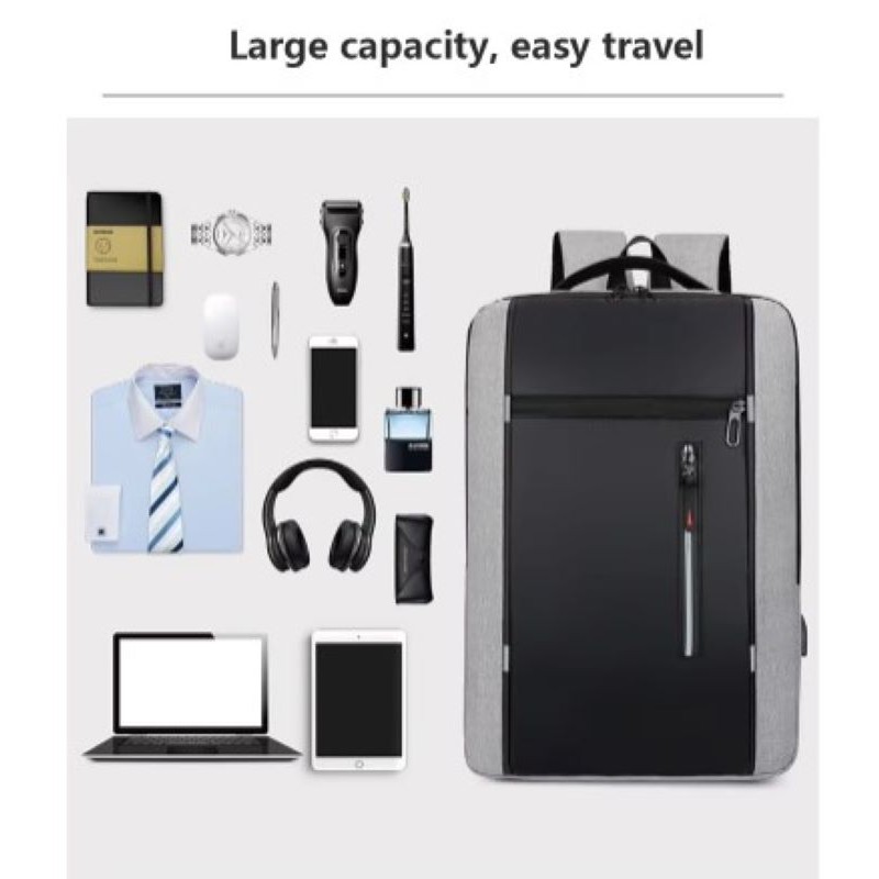 ⁦شنتة لابتوب ظهر للرجال مع مدخل USB ومقاومة لرذاذ الماء  وخفيفة الوزن - مناسبة للابتوب حجم 15.6 بوصة - لون أسود مع سكني - ماركة CHREPOE⁩ - الصورة ⁦1⁩