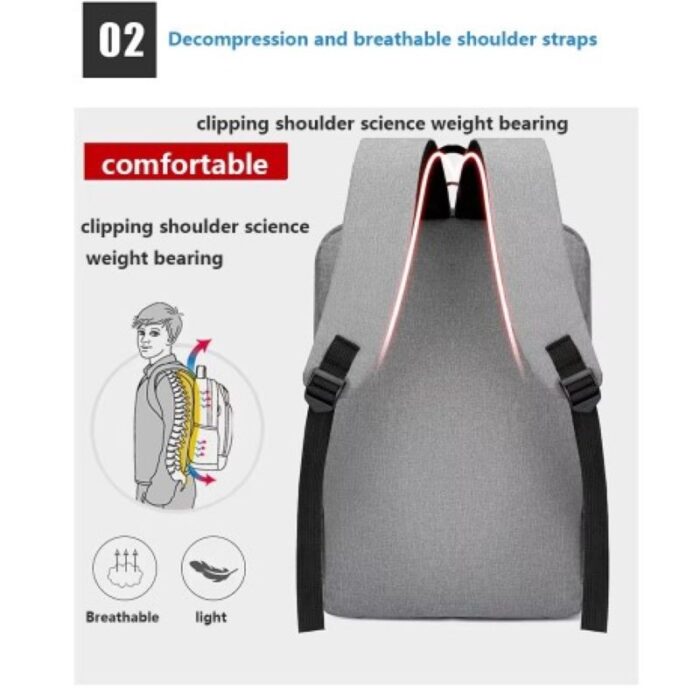 ⁦شنتة لابتوب ظهر للرجال مع مدخل USB ومقاومة لرذاذ الماء  وخفيفة الوزن - مناسبة للابتوب حجم 15.6 بوصة - لون أسود مع سكني - ماركة CHREPOE⁩ - الصورة ⁦3⁩