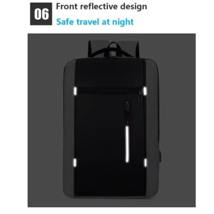 ⁦شنتة لابتوب ظهر للرجال مع مدخل USB ومقاومة لرذاذ الماء  وخفيفة الوزن - مناسبة للابتوب حجم 15.6 بوصة - لون أسود مع سكني - ماركة CHREPOE⁩ - الصورة ⁦7⁩