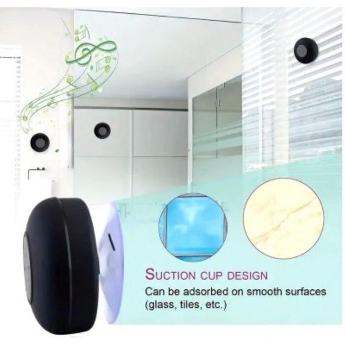 ⁦سبيكر لاسلكي ومستقبل للمكالمات وسماع الموسيقى - مضاد للماء ومحمول - يعمل بالبلوتوث صوت ستيريو عالي الجودة - يمكن استخدامه في السيارة  او الحمام  - لون أسود⁩ - الصورة ⁦3⁩