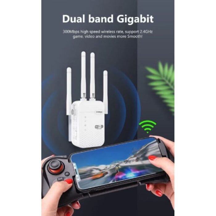 ⁦موسع نطاق Wifi مع 4 أنتينات - مع منفذين LAN - معيار نقل الواي فاي 802.11n - معدل نقل شبكة 5G Wi-Fi يصل الى 300 Mbps - قابس أوروبي-  لون أبيض⁩ - الصورة ⁦2⁩