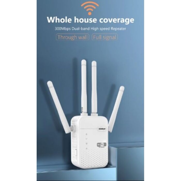 ⁦موسع نطاق Wifi مع 4 أنتينات - مع منفذين LAN - معيار نقل الواي فاي 802.11n - معدل نقل شبكة 5G Wi-Fi يصل الى 300 Mbps - قابس أوروبي-  لون أبيض⁩ - الصورة ⁦3⁩