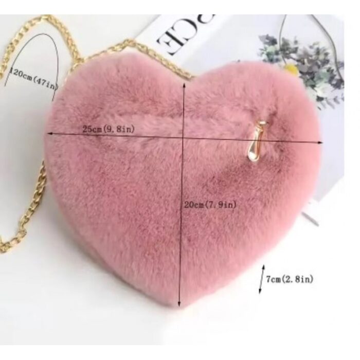 ⁦شنطة كتف أنيقة للصبايا على شكل قلب مع سحاب وسلسة باللون الذهبي - ارتفاع 20 سم وعرض  25 سم - لون زهري⁩ - الصورة ⁦2⁩