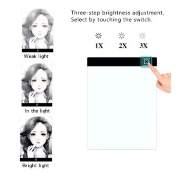 ⁦لوحة نسخ الرسم مع إضاءة LED -آمنة تماما على العين - مع 3 مستويات إضاءة- تعمل بمنفذ USB - خفيفة الوزن ورقيقة - مقاس A4⁩ - الصورة ⁦4⁩