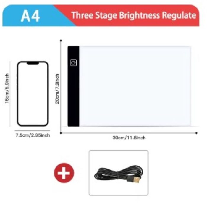 ⁦لوحة نسخ الرسم مع إضاءة LED -آمنة تماما على العين - مع 3 مستويات إضاءة- تعمل بمنفذ USB - خفيفة الوزن ورقيقة - مقاس A4⁩ - الصورة ⁦5⁩