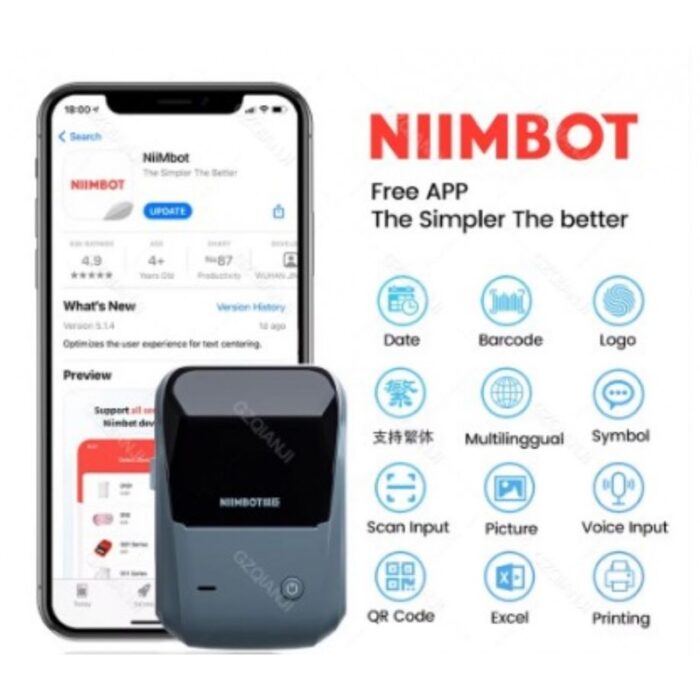 ⁦طابعة باركود حرارية بدون حبر لطباعة ملصقات وباركود- محمولة وتعمل عن طريق البلوتوث عبر الجوال- البطارية 1500 ميلي أمبير- مع رول ورق كهدية -ماركة Niimbot B1⁩ - الصورة ⁦6⁩