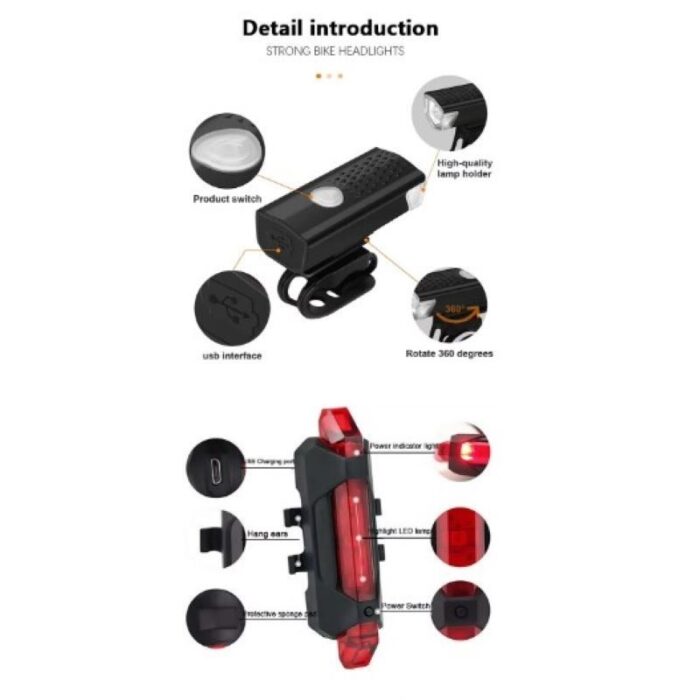 ⁦طقم (عدد 2 ) إضاءة أمامية وخلفية LED للدراجة- قابلة لإعادة الشحن USB ، سهلة التركيب ، 3 مستويات إضاءة - حجم صغير⁩ - الصورة ⁦3⁩