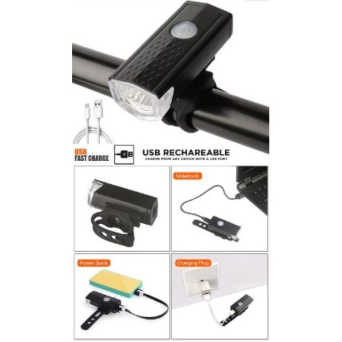 ⁦طقم (عدد 2 ) إضاءة أمامية وخلفية LED للدراجة- قابلة لإعادة الشحن USB ، سهلة التركيب ، 3 مستويات إضاءة - حجم صغير⁩ - الصورة ⁦6⁩