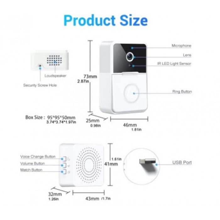 ⁦جرس باب لاسلكي Mini Wifi - ذات كاميرا  خارجية لاسلكية وصوت ثنائي الاتجاه وميكروفون مدمج ورؤية ليلية - يعمل من خلال تطبيق X Smart Home⁩ - الصورة ⁦2⁩