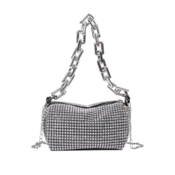 ⁦شنطة كروس نسائية صغيرة مصنوعة من حجر الراين اللامع مع سلسة كتف أنيقة⁩ - الصورة ⁦3⁩