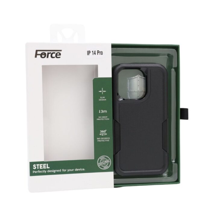 ⁦Force Steel Defender phone cover IPHONE 14 pro -BLACK⁩ - الصورة ⁦4⁩