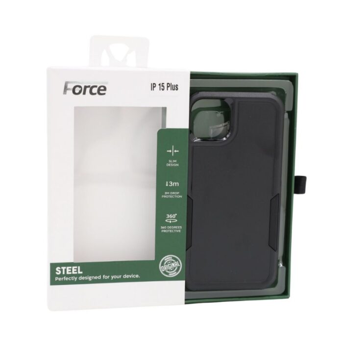 ⁦Force Steel Defender phone cover IPHONE 15 PLUS -BLACK⁩ - الصورة ⁦2⁩