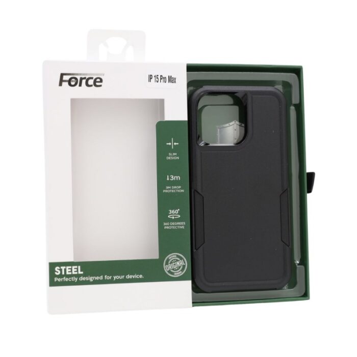 ⁦Force Steel Defender phone cover IPHONE 15 PRO MAX BLACK⁩ - الصورة ⁦3⁩