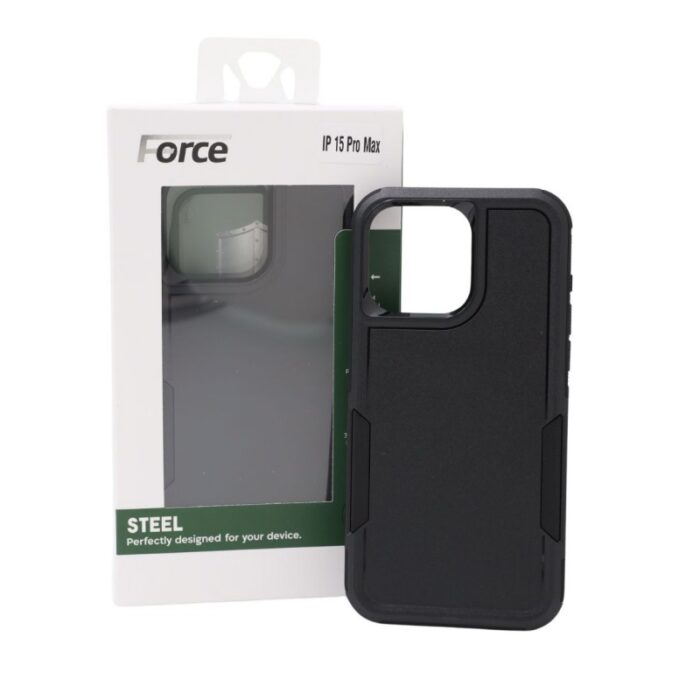 ⁦Force Steel Defender phone cover IPHONE 15 PRO MAX BLACK⁩ - الصورة ⁦5⁩