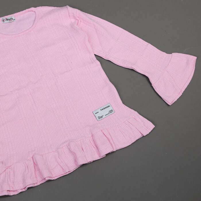 ⁦فستان قطن ربيعي للأطفال لون زهري فاتح⁩ - الصورة ⁦2⁩