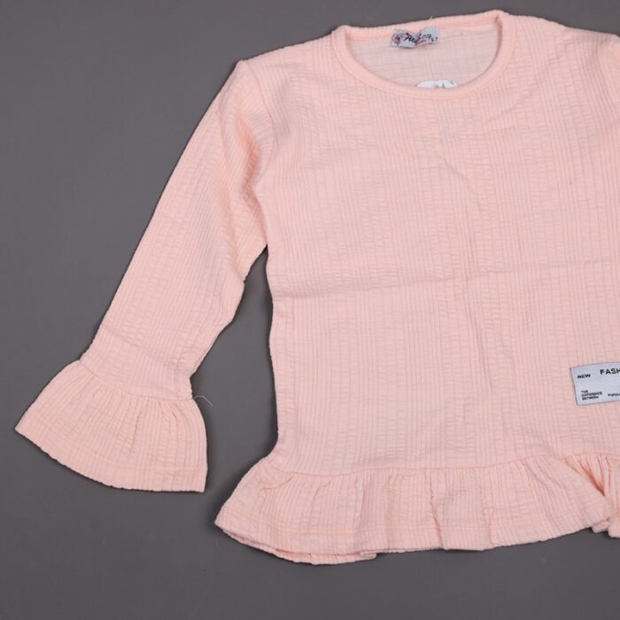 ⁦فستان قطن ربيعي للأطفال لون مشمشي⁩ - الصورة ⁦3⁩