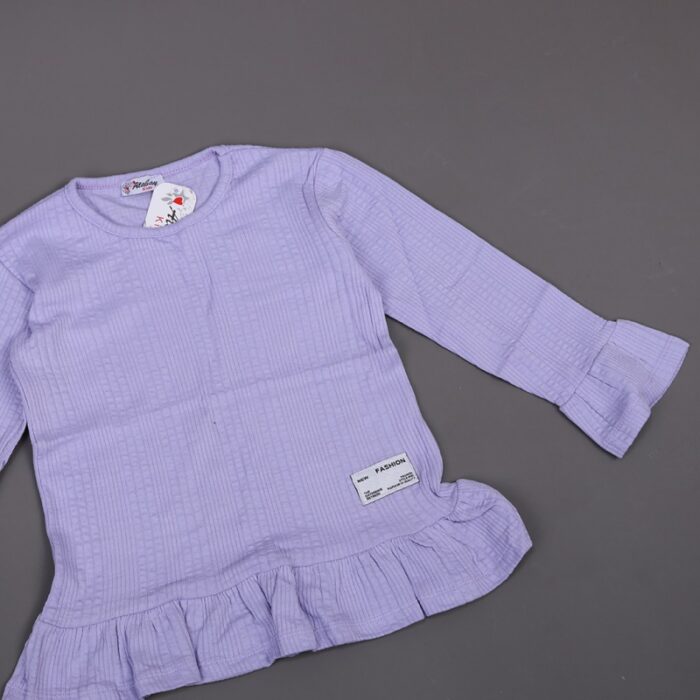 ⁦فستان قطن ربيعي للأطفال لون بنفسجي فاتح⁩ - الصورة ⁦2⁩