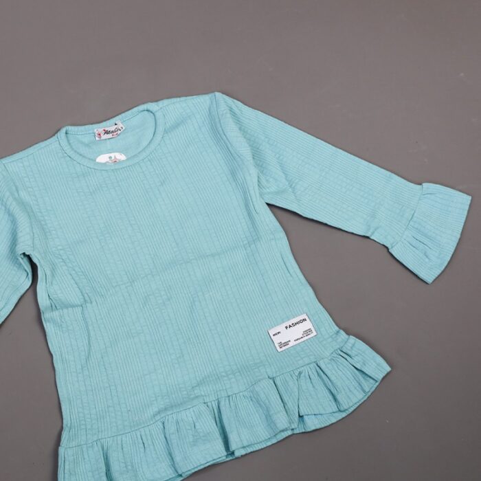 ⁦فستان قطن ربيعي للأطفال لون فستقي⁩ - الصورة ⁦2⁩