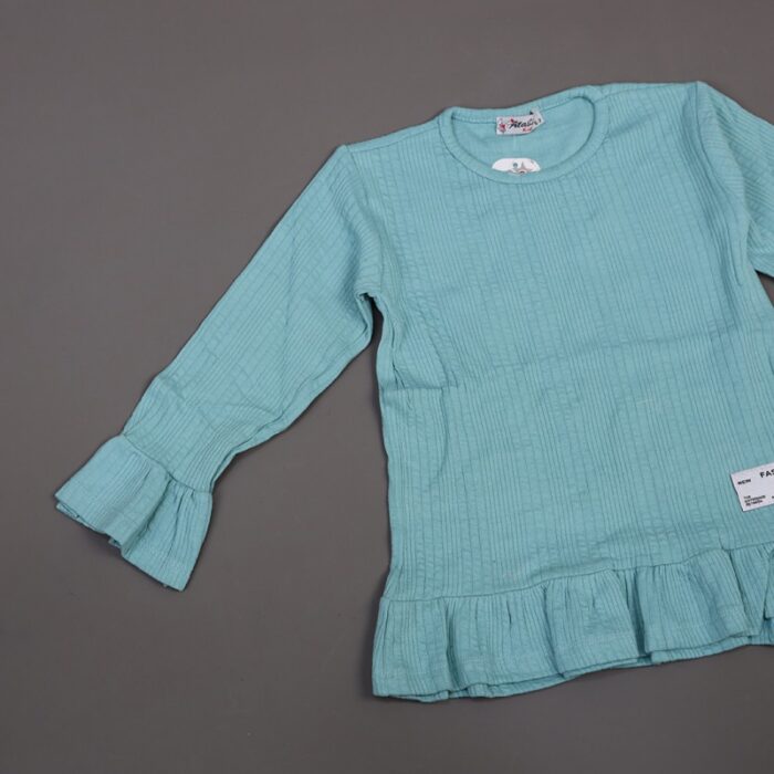 ⁦فستان قطن ربيعي للأطفال لون فستقي⁩ - الصورة ⁦3⁩