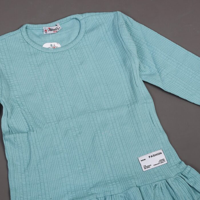 ⁦فستان قطن ربيعي للأطفال لون فستقي⁩ - الصورة ⁦4⁩